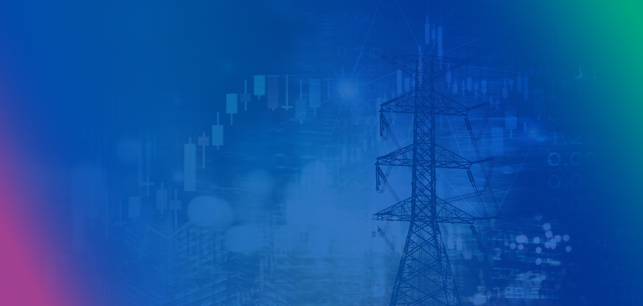 Market stock graph and information with city light and electricity and energy facility industry and business background