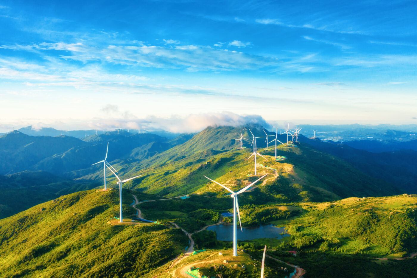 Large areas of wind power in the mountains