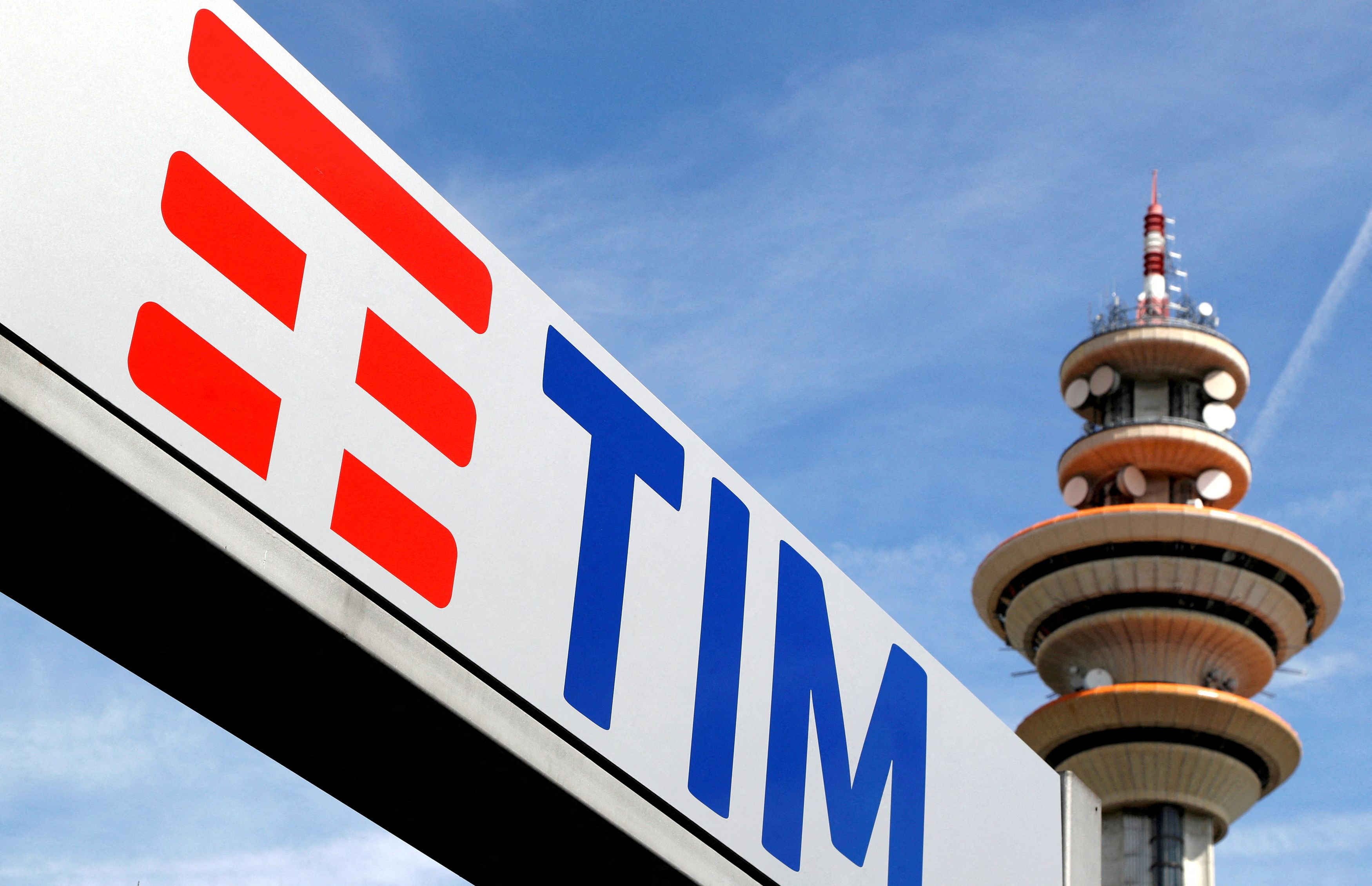 FILE PHOTO: FILE PHOTO: FILE PHOTO: Telecom Italia new logo is seen at the headquarter in Rozzano neighbourhood of Milan